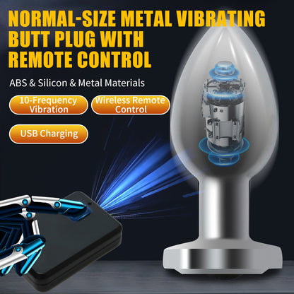 Normal-size Metal Vibrating Butt Plug with Remote Control