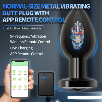 Normal-size Metal Vibrating Butt Plug with APP & Remote Control