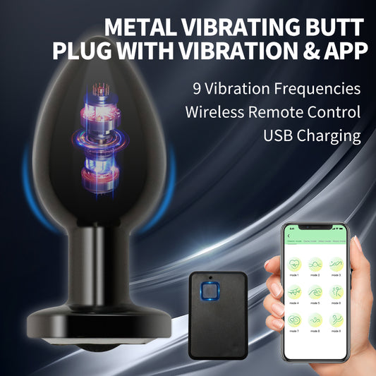 Normal-size Metal Vibrating Butt Plug with APP & Remote Control