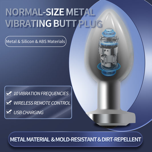 Normal-size Metal Vibrating Butt Plug with Remote Control