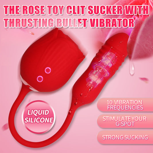 The Rose Toy Clit Sucker With Thrusting Bullet Vibrator